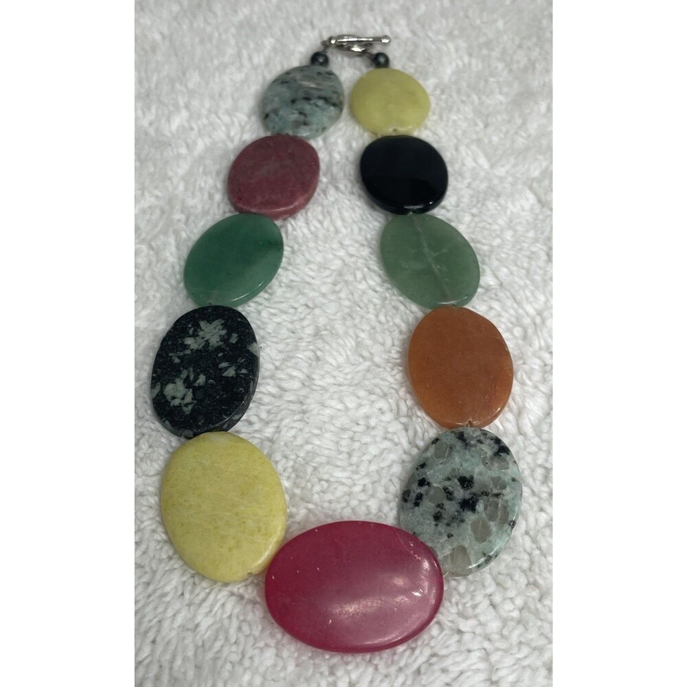 Large Natural Gemstone Necklace Choker Sterling Silver Clasp. 14” BEAUTIFUL